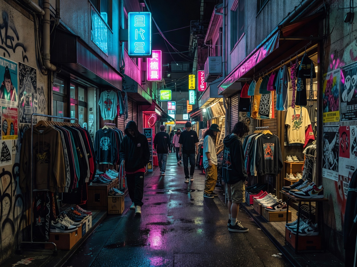 Neon lit alley in Harajuku Tokyo representing the Urahara streetwear revolution